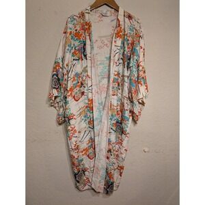 Vintage Shirokiya Kimono Robe Floral Rayon Made‎ in Japan Colorful Boho Duster